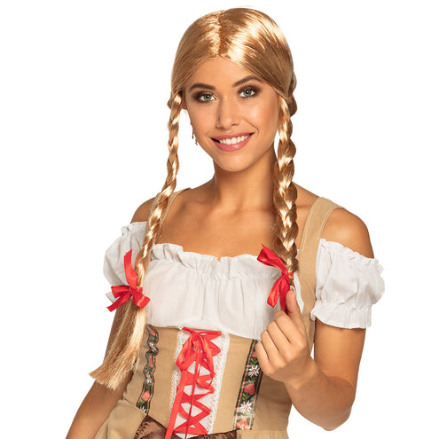 E-Carnavalskleding.nl Pruik Heidi blond met staartjes