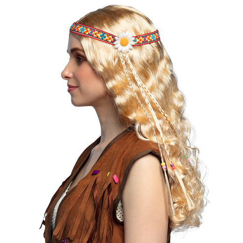 E-Carnavalskleding.nl Pruik Hippie blond lang haar