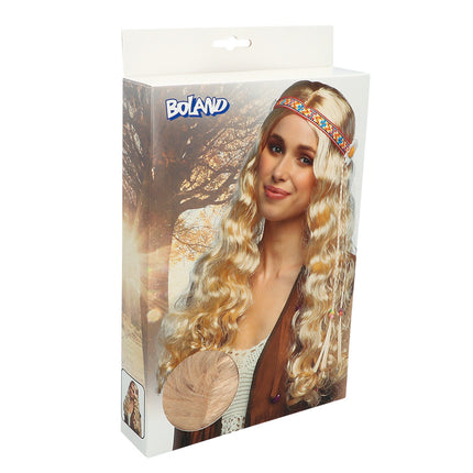 E-Carnavalskleding.nl Pruik Hippie blond lang haar