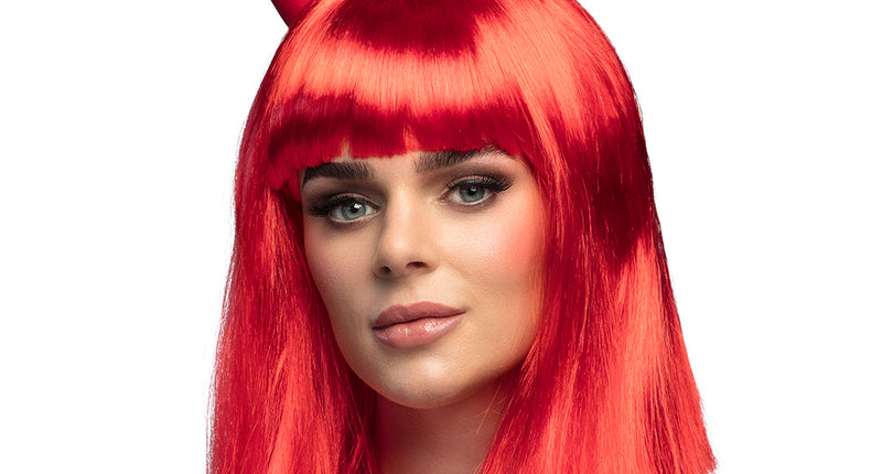 E-Carnavalskleding.nl Pruik Spicy duivelin rood met hoorns