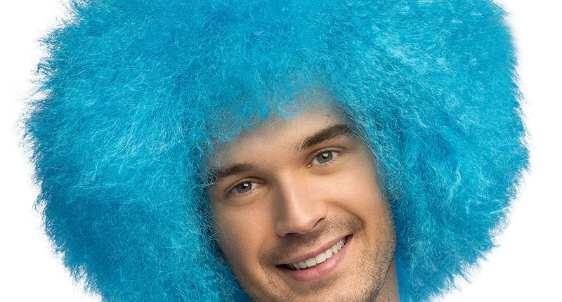 E-Carnavalskleding.nl Pruik Sugar afro neon blauw