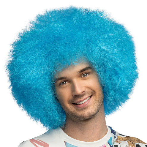E-Carnavalskleding.nl Pruik Sugar afro neon blauw