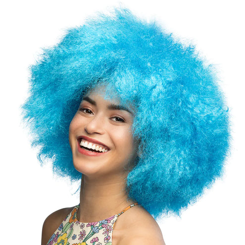 E-Carnavalskleding.nl Pruik Sugar afro neon blauw