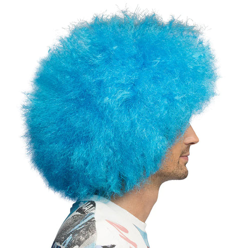 E-Carnavalskleding.nl Pruik Sugar afro neon blauw