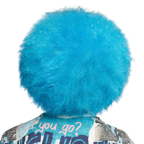 E-Carnavalskleding.nl Pruik Sugar afro neon blauw