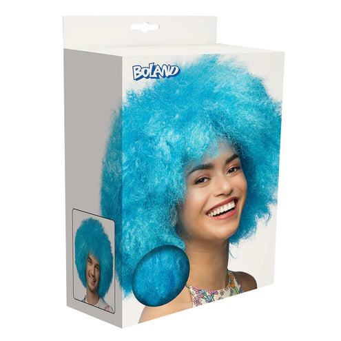 E-Carnavalskleding.nl Pruik Sugar afro neon blauw