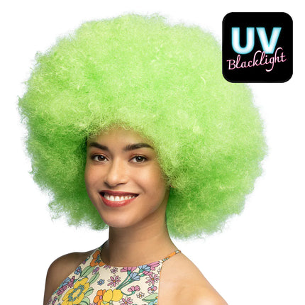 E-Carnavalskleding.nl Pruik Sugar afro neon groen