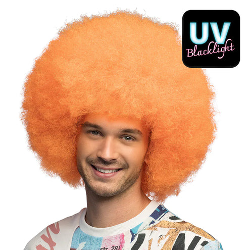 E-Carnavalskleding.nl Pruik Sugar afro neon oranje