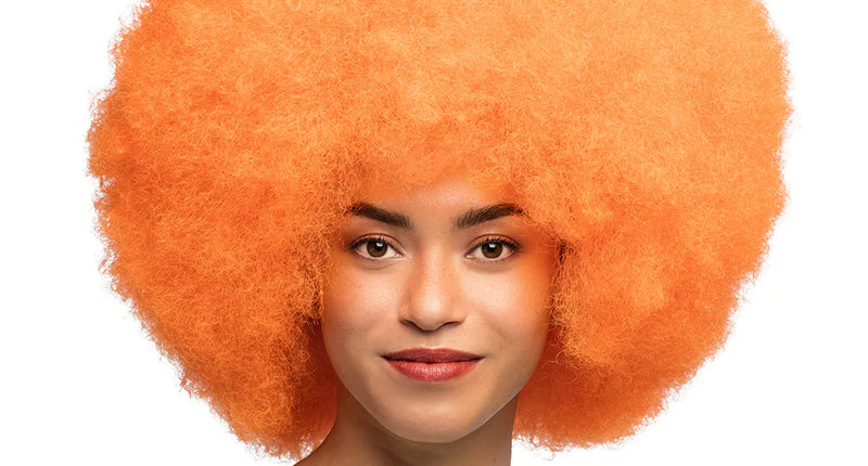 E-Carnavalskleding.nl Pruik Sugar afro neon oranje