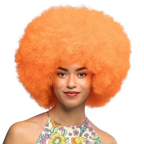 E-Carnavalskleding.nl Pruik Sugar afro neon oranje