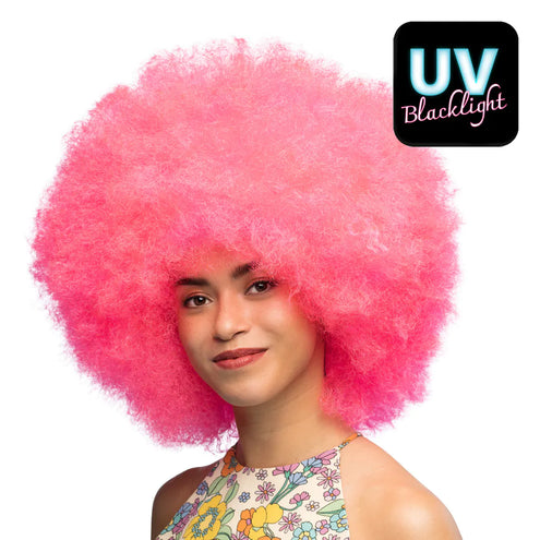 E-Carnavalskleding.nl Pruik Sugar afro neon roze