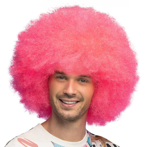 E-Carnavalskleding.nl Pruik Sugar afro neon roze
