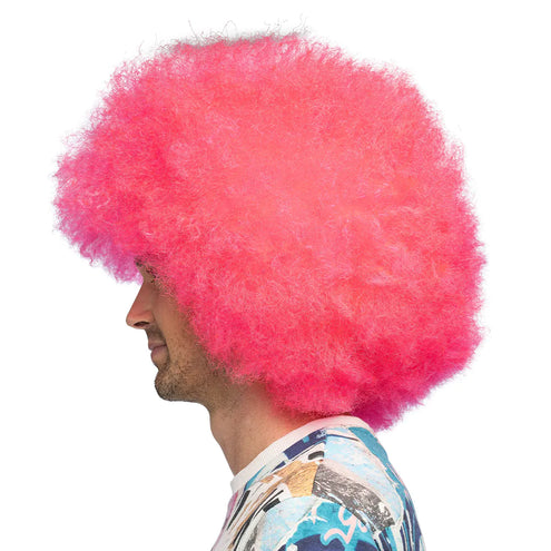 E-Carnavalskleding.nl Pruik Sugar afro neon roze