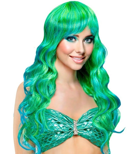 E-Carnavalskleding.nl Pruik zeemeermin blauw/groen Noa