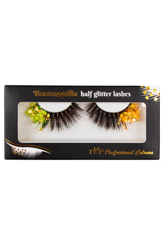 E-Carnavalskleding.nl PXP fluorescerende glitter wimpers Bi-color geel en groen