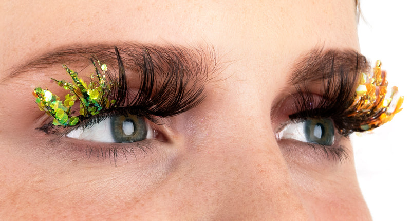 E-Carnavalskleding.nl PXP fluorescerende glitter wimpers Bi-color geel en groen