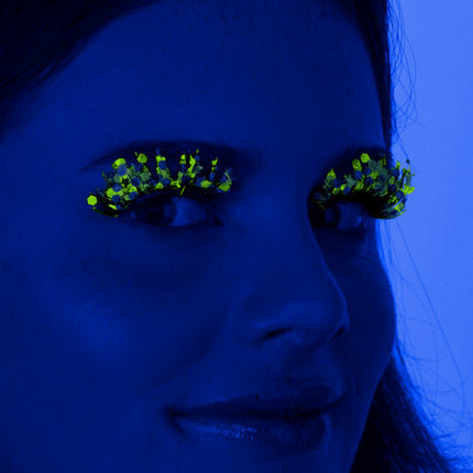 E-Carnavalskleding.nl PXP fluorescerende glitter wimpers blauw