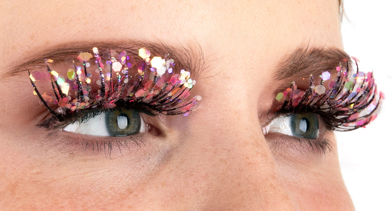 E-Carnavalskleding.nl PXP lichtgevende glitter wimpers abrikoos
