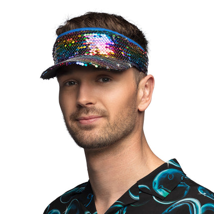E-Carnavalskleding.nl Regenboog zonneklep glitter pailletten