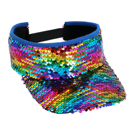 E-Carnavalskleding.nl Regenboog zonneklep glitter pailletten