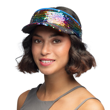 E-Carnavalskleding.nl Regenboog zonneklep glitter pailletten