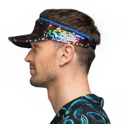 E-Carnavalskleding.nl Regenboog zonneklep glitter pailletten