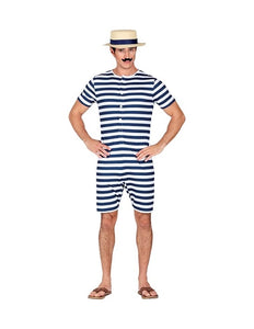 E-Carnavalskleding.nl Retro badpak - blauw / wit Robin