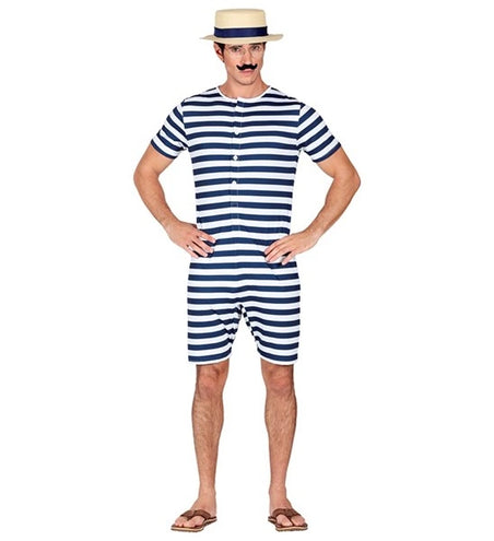 E-Carnavalskleding.nl Retro badpak - blauw / wit Robin