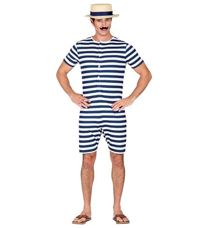 E-Carnavalskleding.nl Retro badpak - blauw / wit Robin