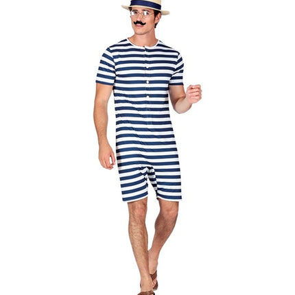 E-Carnavalskleding.nl Retro badpak - blauw / wit Robin