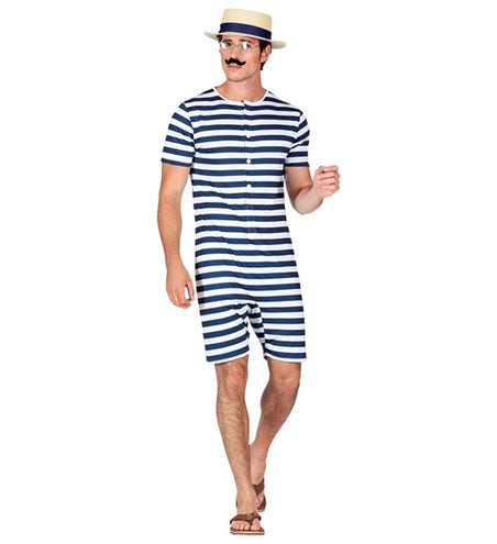 E-Carnavalskleding.nl Retro badpak - blauw / wit Robin