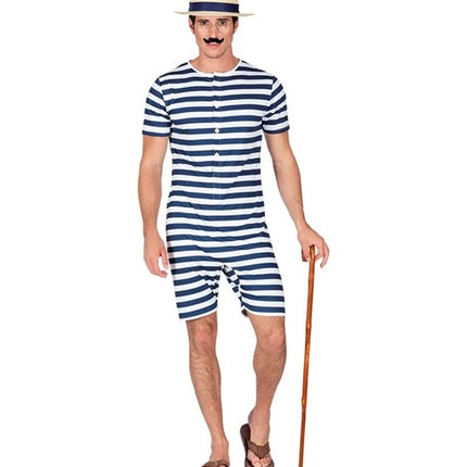 E-Carnavalskleding.nl Retro badpak - blauw / wit Robin