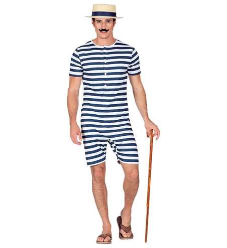E-Carnavalskleding.nl Retro badpak - blauw / wit Robin