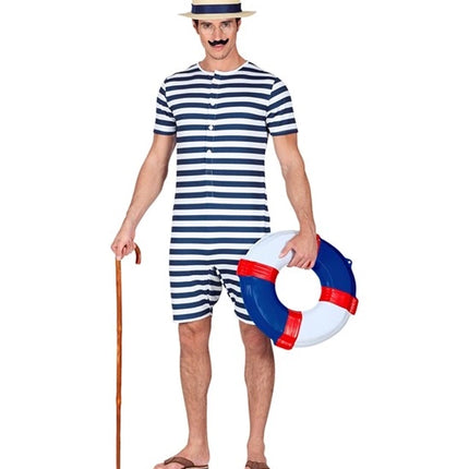 E-Carnavalskleding.nl Retro badpak - blauw / wit Robin