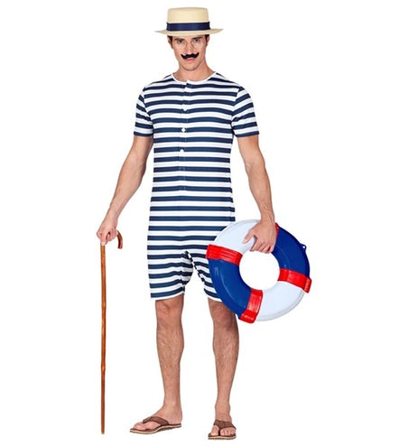 E-Carnavalskleding.nl Retro badpak - blauw / wit Robin