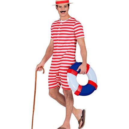 E-Carnavalskleding.nl Retro badpak - rood / wit Robin