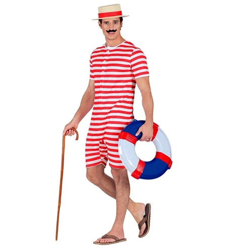 E-Carnavalskleding.nl Retro badpak - rood / wit Robin
