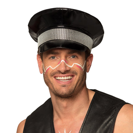 E-Carnavalskleding.nl Rocker pet zwart glitters
