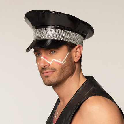 E-Carnavalskleding.nl Rocker pet zwart glitters