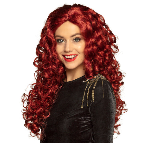 E-Carnavalskleding.nl Rode krullen pruik Mylene Bordeaux