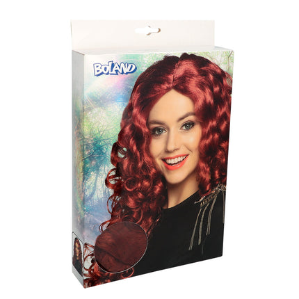 E-Carnavalskleding.nl Rode krullen pruik Mylene Bordeaux