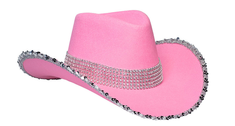 E-Carnavalskleding.nl Roze cowboyhoed met glitters