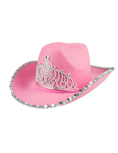 E-Carnavalskleding.nl Roze cowboyhoed met kroon glimmer