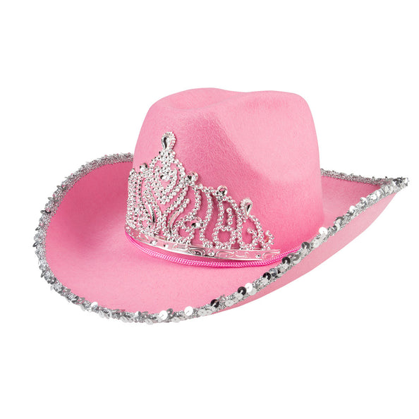 E-Carnavalskleding.nl Roze cowboyhoed met kroon glimmer