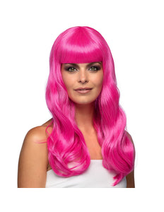 E-Carnavalskleding.nl Roze pruik lang golvend haar Chique icy