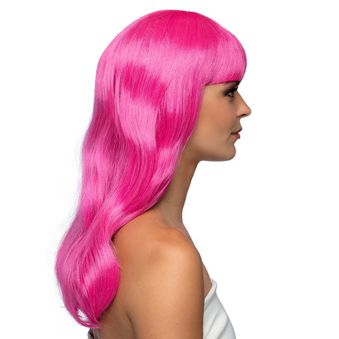 E-Carnavalskleding.nl Roze pruik lang golvend haar Chique icy