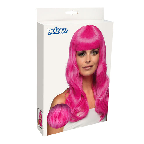 E-Carnavalskleding.nl Roze pruik lang golvend haar Chique icy