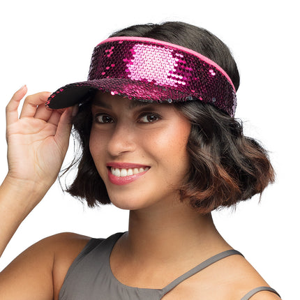 E-Carnavalskleding.nl Roze zonneklep glitter pailletten