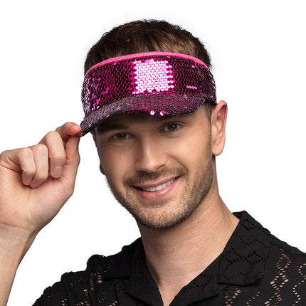 E-Carnavalskleding.nl Roze zonneklep glitter pailletten