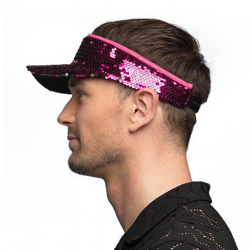 E-Carnavalskleding.nl Roze zonneklep glitter pailletten
